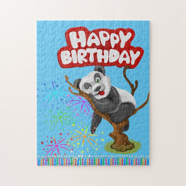 Grattis på födelsedagen Panda Bear Candles Pussel (Vertikal)