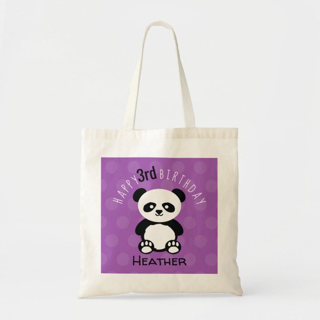 Grattis på födelsedagen Panda Personlig Kids Lila  Tygkasse (Framsidan)