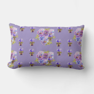 Grattis på födelsedagen Pansy blommigt dam Lavende Lumbarkudde