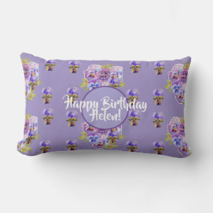 Grattis på födelsedagen Pansy blommigt dam Namn Cu Lumbarkudde
