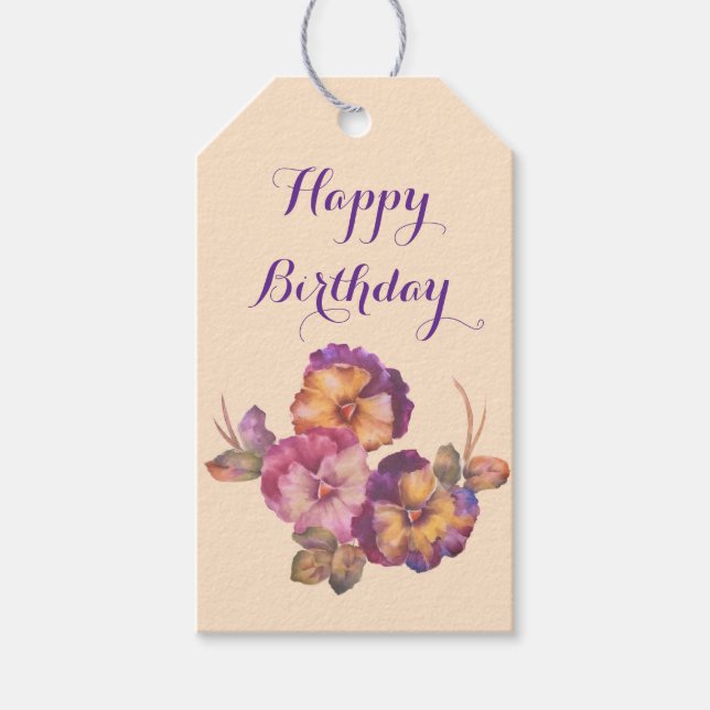Grattis på födelsedagen Pansy Bouquet presentkort  Presentetikett (Framsidan)