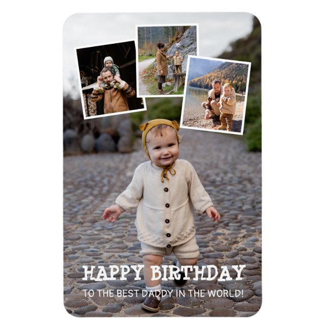 Grattis på födelsedagen pappa Photo Collage Magnet (Vertikal)