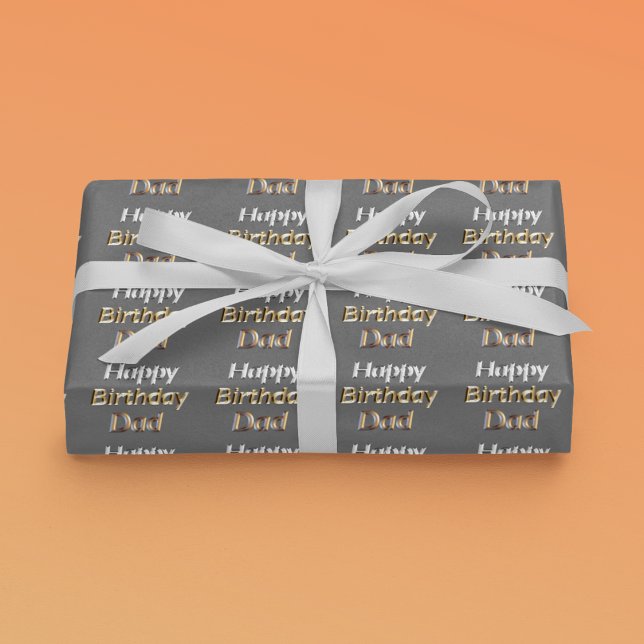 Grattis på födelsedagen Pappa Silver & Guld Text P Presentpapper (Skapare uppladdad)