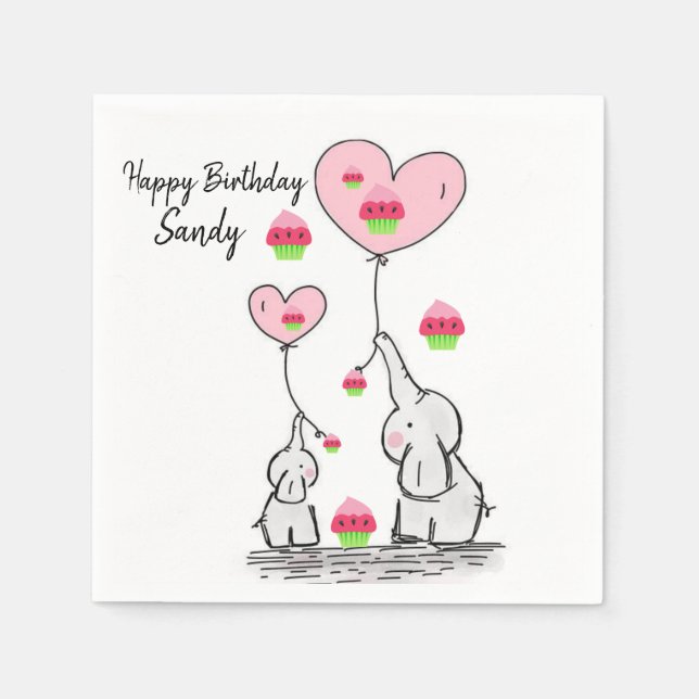 Grattis på födelsedagen Pappra blöjor, elefant Pappersservett (Framsidan)