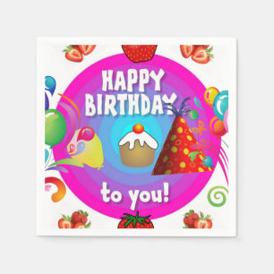 Grattis på födelsedagen Pappra blöjor, jordgubbsbä Pappersservett