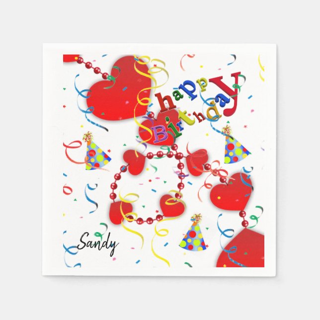 Grattis på födelsedagen Pappra blöjor, rödhjärter Pappersservett (Framsidan)