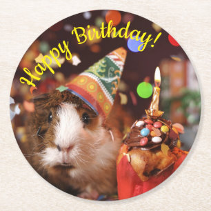 Grattis på födelsedagen - Party Animal Guinea Gr Underlägg Papper Rund
