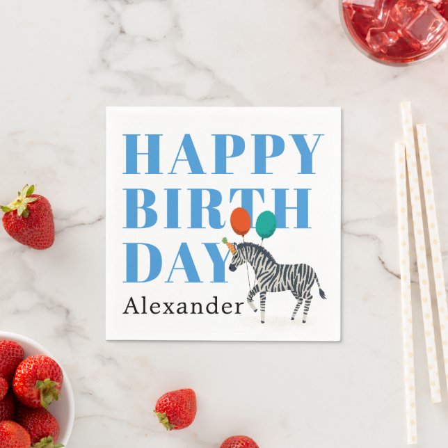Grattis på födelsedagen Party Animaliskt Zebra med Pappersservett (Insitu)