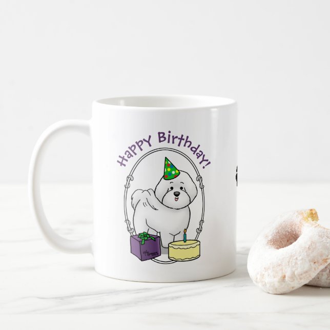 Grattis på födelsedagen (Party) Bichon Frise Hund  Kaffemugg (Med munk)