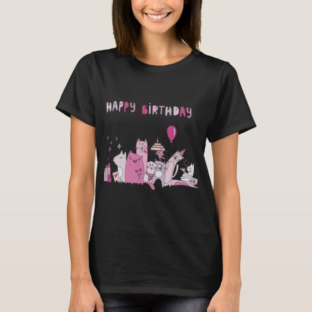Grattis på födelsedagen Party Cat T-Shirt (Framsida)