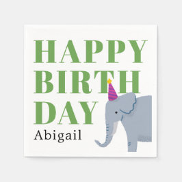 Grattis på födelsedagen-Party-djurets elefant med  Pappersservett
