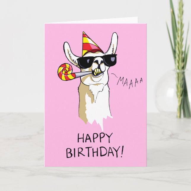 Grattis på födelsedagen Party Llama-kort med solgl Kort (Framsida)