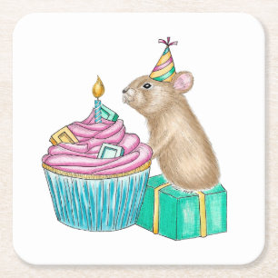 Grattis på födelsedagen Party Pika Cupkaka Underlägg Papper Kvadrat