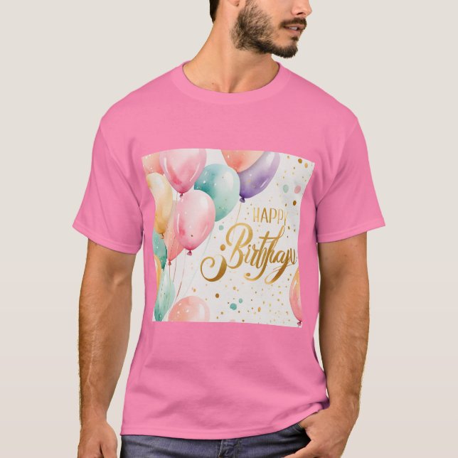 Grattis på födelsedagen Pastel Ballong Lycka T Shirt (Framsida)