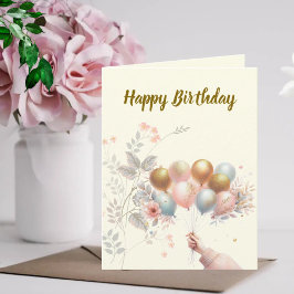 Grattis på födelsedagen - Pastel Blommigt-Guld Bal Kort