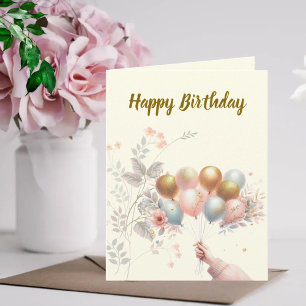 Grattis på födelsedagen - Pastel Blommigt-Guld Bal Kort