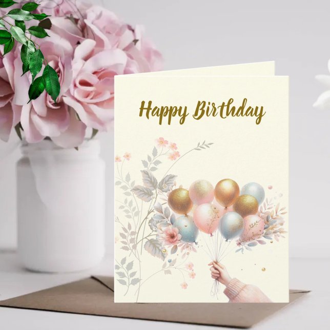 Grattis på födelsedagen - Pastel Blommigt-Guld Bal Kort (Skapare uppladdad)