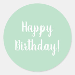 Grattis på födelsedagen Pastel Grönt White Typogra Runt Klistermärke