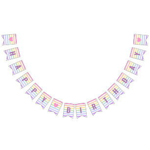 Grattis på födelsedagen Pastel Rainbow White Rand Vimplar