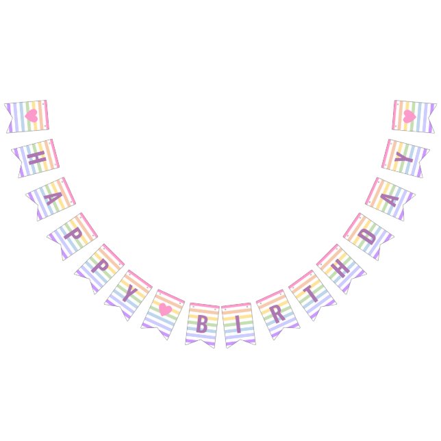 Grattis på födelsedagen Pastel Rainbow White Rand Vimplar (Alla)