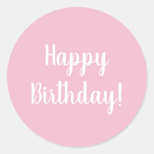 Grattis på födelsedagen Pastel Rosa White Typograp Runt Klistermärke
