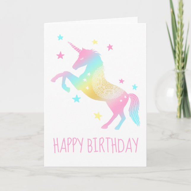 Grattis på födelsedagen Pastel Unicorn Kort (Framsida)