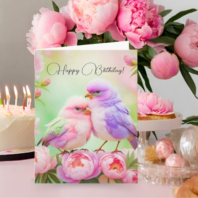 Grattis på födelsedagen Pastell Harmoni: Fluffiga  Kort (A sweet birthday pastel card for bird lovers! )