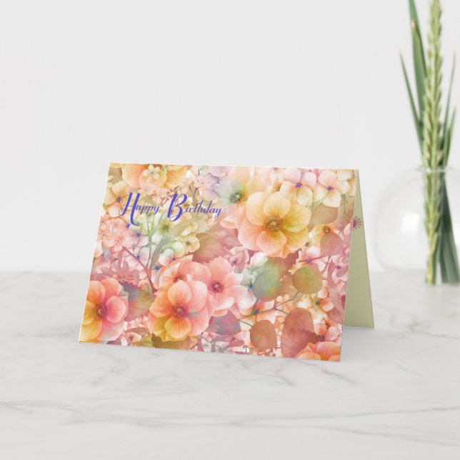 Grattis på födelsedagen pastellblomsterträdgård kort (Framsida)