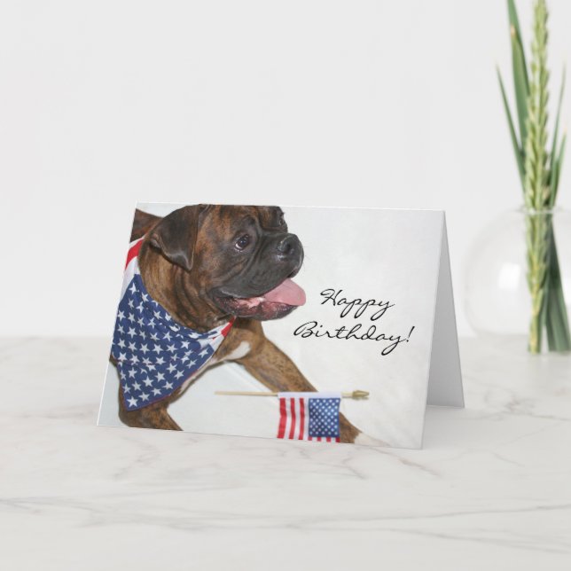 Grattis på födelsedagen Patriotic Boxer Hund hälsn Kort (Framsida)