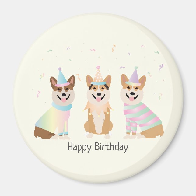 Grattis på födelsedagen Pembroke Welsh Corgi Hunda Magnet (Framsidan)
