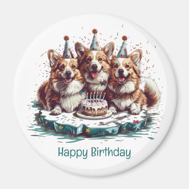 Grattis på födelsedagen Pembroke Welsh Corgi Hunda Magnet (Framsidan)