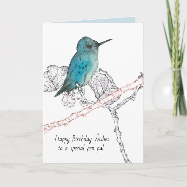 Grattis på födelsedagen Pen Pal Hummingbird i Träd Kort (Framsida)