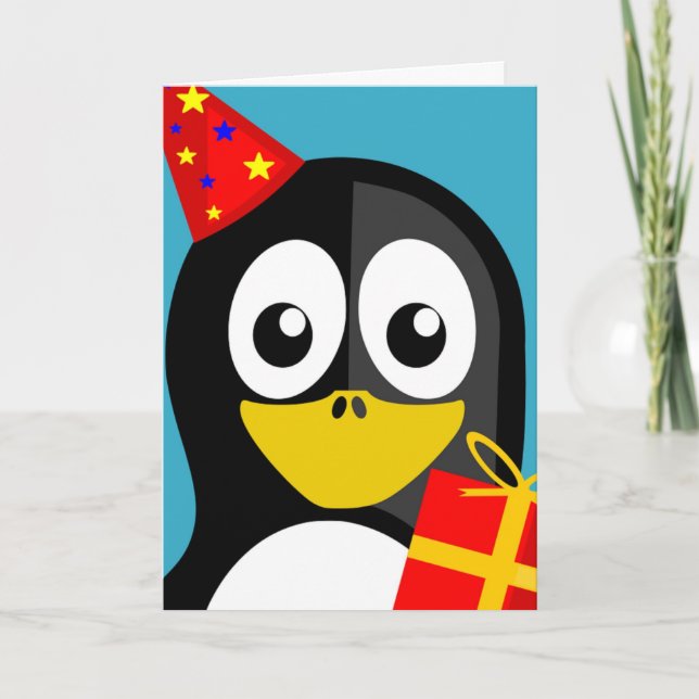 "GRATTIS PÅ FÖDELSEDAGEN" PENGUIN KORT (Framsida)