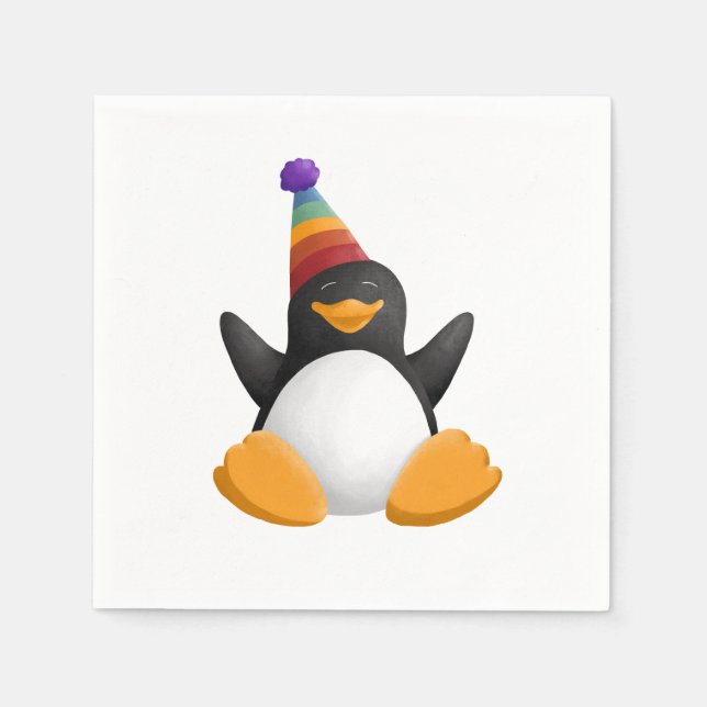 Grattis på födelsedagen Penguin Napkin Pappersservett (Framsidan)