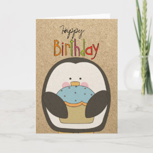 Grattis på födelsedagen Penguin och Cupkaka Kort