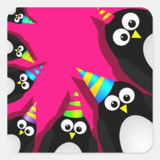 Grattis på födelsedagen Penguins Sticker Pack Fyrkantigt Klistermärke
