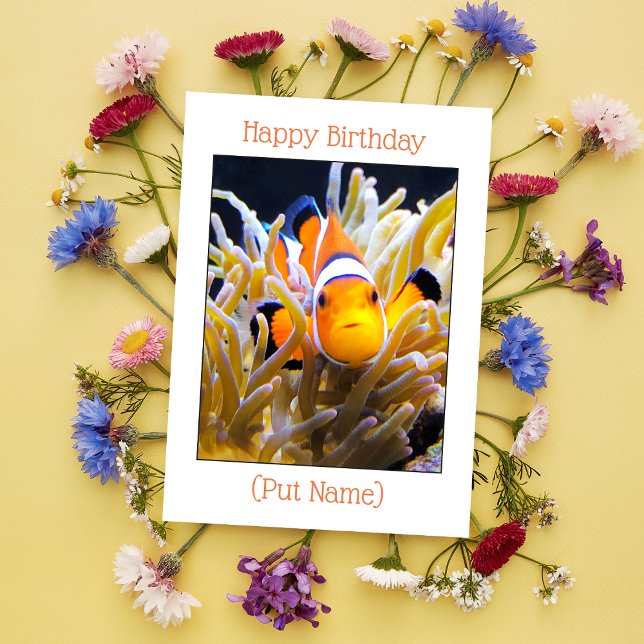 Grattis på födelsedagen Personlig Clownfisk Kort (Dive into Birthday Bliss: Personalize Their Day with Underwater Splendor!)