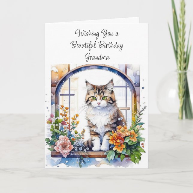 Grattis på födelsedagen Personlig Grandma Cute Cat Kort (Framsida)