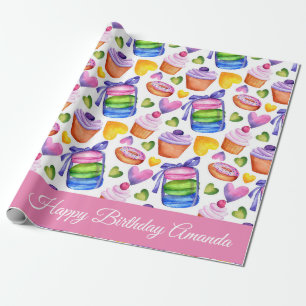 Grattis på födelsedagen Personlig Macaron Cupcake Presentpapper