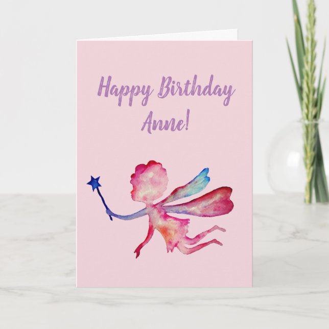 Grattis på födelsedagen Personlig rosa Fairy Art C Kort (Framsida)