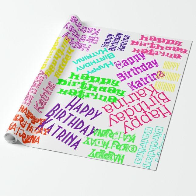 Grattis på födelsedagen Personligt namn och färger Presentpapper (Utrullad)