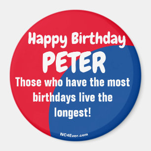 Grattis på födelsedagen PETER röd/blå magnet