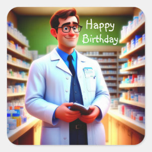 Grattis på födelsedagen Pharmacist Fyrkantigt Klistermärke