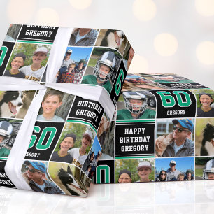 Grattis på födelsedagen Photo Collage any Age Grön Presentpapper