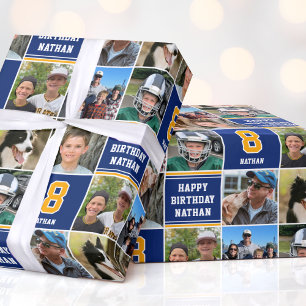 Grattis på födelsedagen Photo Collage any age Navy Presentpapper