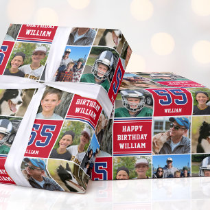 Grattis på födelsedagen Photo Collage any age Navy Presentpapper