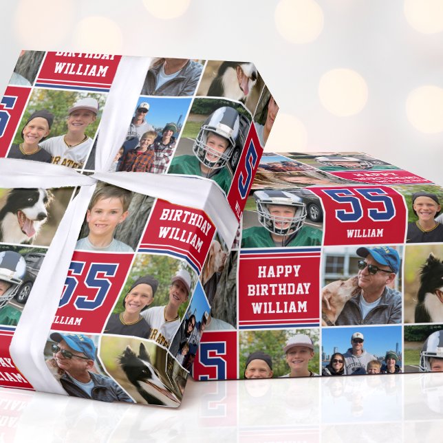 Grattis på födelsedagen Photo Collage any age Navy Presentpapper (Skapare uppladdad)