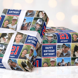 Grattis på födelsedagen Photo Collage any age Red Presentpapper