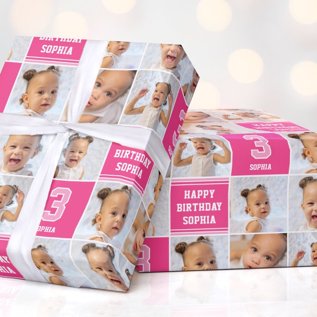 Grattis på födelsedagen Photo Collage any age Rosa Presentpapper (Skapare uppladdad)