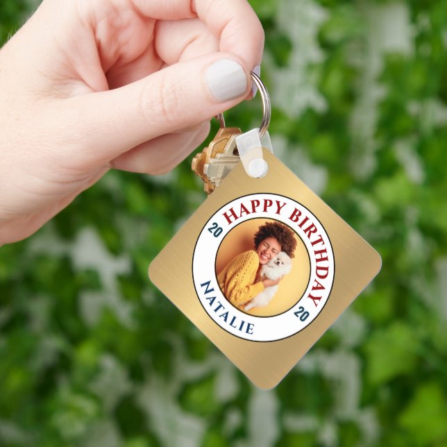 Grattis på födelsedagen Photo Guld Elegant Persona Nyckelring (Hand)